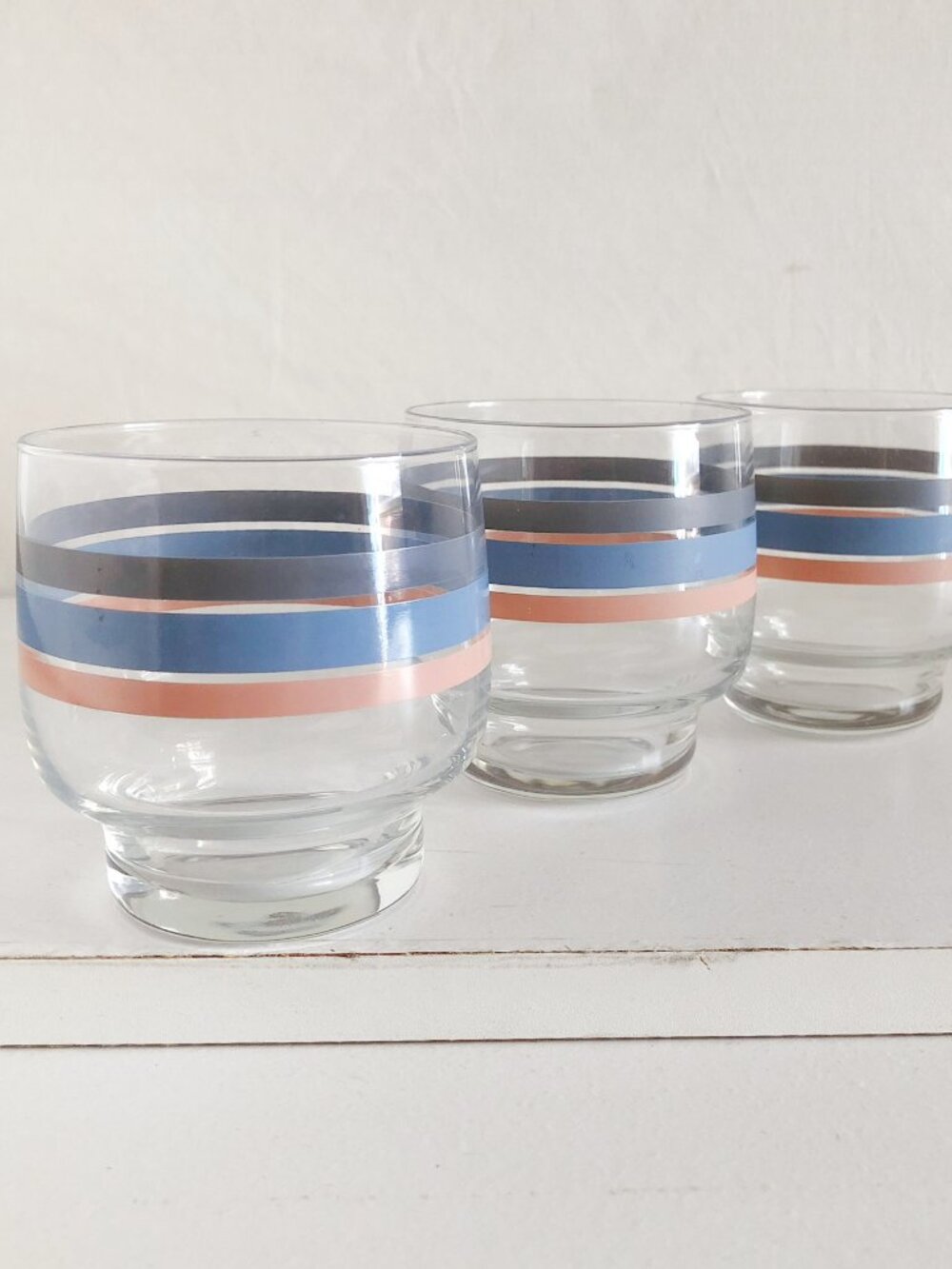 Vintage 60s Pastel Stripe Cocktail Glasses Set of 3